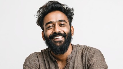 Obraz premium Smiling young adult south asian male portrait with beard.