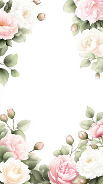 Vertical Botanical Floral Side Borders with Roses and Peonies