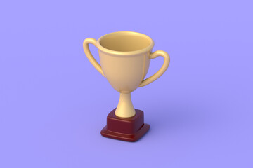 Fototapeta premium Winner's сup on violet background. Champion award. 3d render