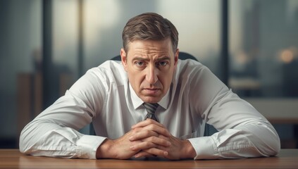Fototapeta premium A businessman holds his head in the image