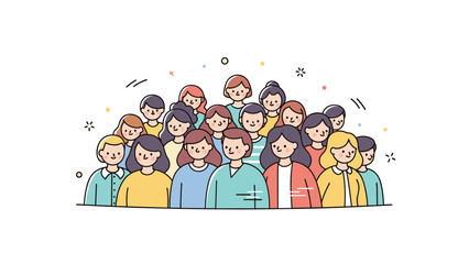 Fototapeta premium Diverse group of cartoon characters with happy expressions in pastel colors