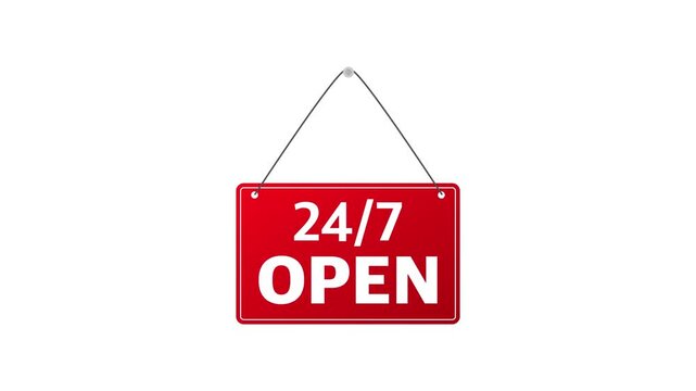 Red Sign Indicating Business Is Open Twenty Four Seven Hours Animation