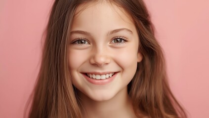 Fototapeta premium Charming portrait of a cheerful girl with empty space available