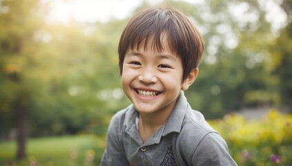 Cheerful Japanese boy at play