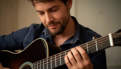 Obraz premium Close-up of a man with a guitar