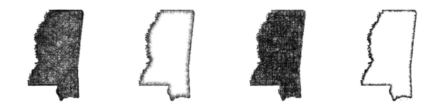 Sketch Mississippi map design set