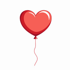 Illustration of a Heart-Shaped Red Balloon Floating with a Thin String on a Simple White Background Depicting Love and Joyful Celebration