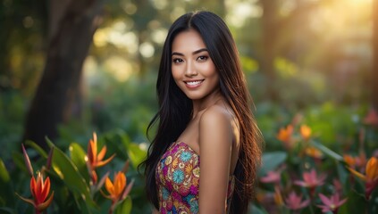 Fototapeta premium Image of a lovely Thai woman in a garden