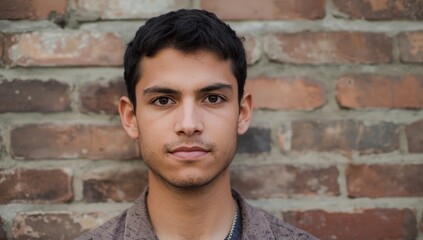 Obraz premium Image of a young Hispanic man against a brick wall
