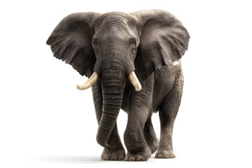 Fototapeta premium Majestic elephant walking on a plain against a bright background in a tranquil setting
