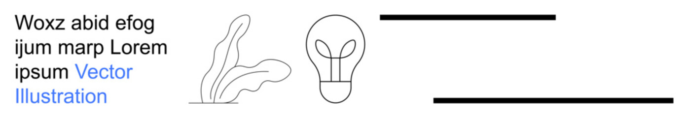 Obraz premium Creative ideas, brainstorming, minimalism, graphic design, visual communication, innovative thinking. Minimalist line art organic shapes, light bulb and text elements. Creative ideas