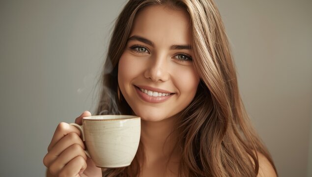 Model Released. Beautiful Young Woman with a Tea Mug