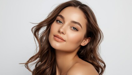 Naklejka premium Stunning young woman against a white backdrop