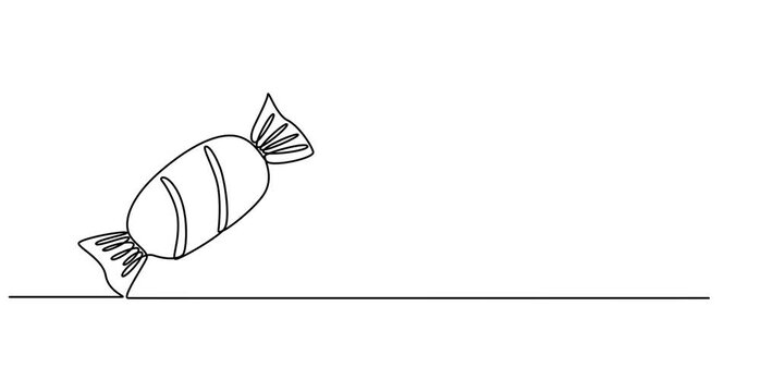 Continuous one line drawing of sweet candy animation. Single line art candy icon. Full length one line 4K animation video, Elegant One Line Drawing Animation of Wrapped Candy Minimal Continuous Line