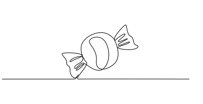 Continuous one line drawing of sweet candy animation. Single line art candy icon. Full length one line 4K animation video, Elegant One Line Drawing Animation of Wrapped Candy Minimal Continuous Line