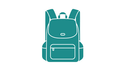 Fototapeta premium Teal Outline Backpack Icon for Travel and School on Isolated White Background