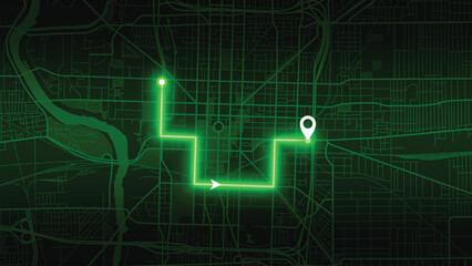 Green Neon City Map Route Navigation Vector EPS