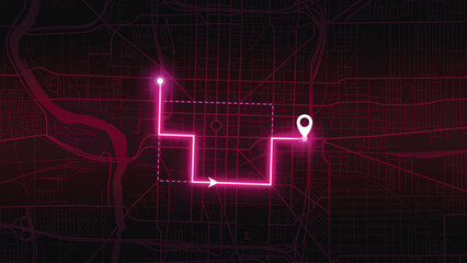 Pink Neon City Map Route Navigation Vector EPS