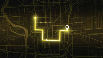 Yellow Neon City Map Route Navigation Vector EPS