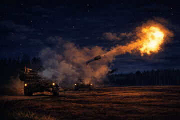 Artillery fire at night.