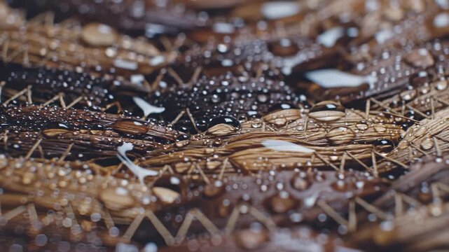 Close Up View of Water Droplets on Woven Natural Fibers