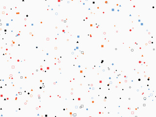 Fototapeta premium Playful scattered confetti of colorful geometric shapes on a white background