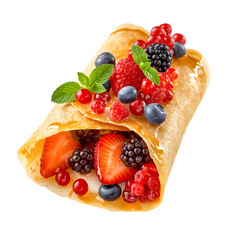 Fresh Berry Filled Rolled Crepes Isolated on Transparent Background PNG for Gourmet Dessert, Bakery, Cafe, and Food Advertising Design