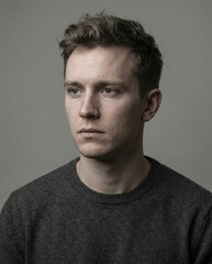 Obraz premium Young man with short hair looking serious on neutral background 