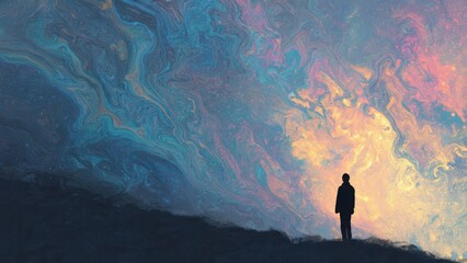 Obraz premium Silhouette Gazing at Cosmic Sky