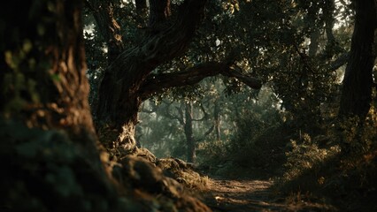 Obraz premium Sunlit Path Through a Forest