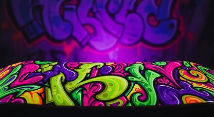 Obraz premium Neon Graffiti Art on Curved Surface Under Blacklight Keywords: graffiti, art, neon, fluorescent