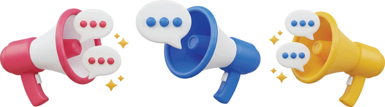 3d megaphone with speech bubble. Voice message. Realistic loudspeaker with speech banner, talk bubble. Announcement and communication concept. Promo icon. eps