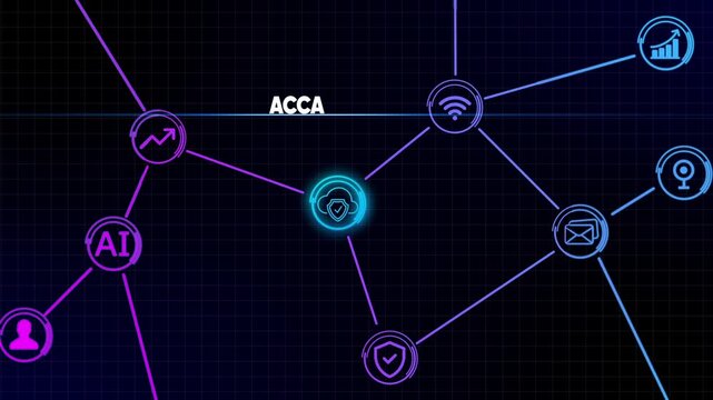ACA Network Concept Showing Digital Interconnections and Business Icons ACCA technology