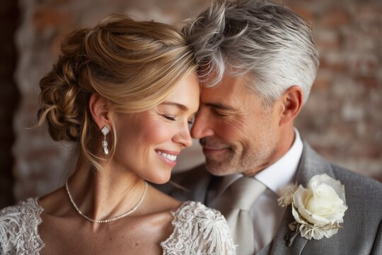 Intimate Wedding Portrait of Mature Bride and Groom