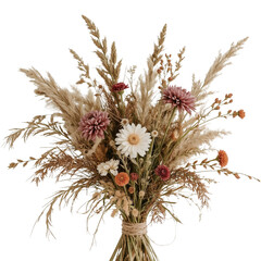 Bright Bouquet of Dried Flowers in a Simple Arrangement on a White Background