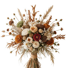 Bright Bouquet of Dried Flowers in a Simple Arrangement on a White Background