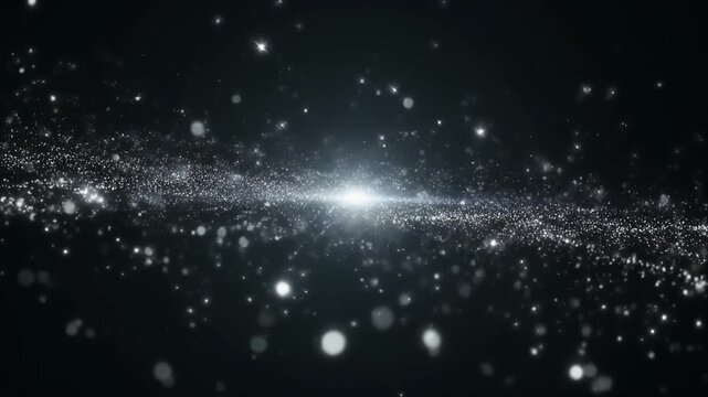 Tiny glowing silver particles floating elegantly slow motion cinematic surreal ethereal ambience cascading softly glowing futuristic abstract unique style