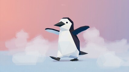 Introverted Penguin Walking Alone on a Minimalist Pastel Background