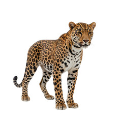 Leopard Standing in a Natural Pose in a Studio Setting With a White Background
