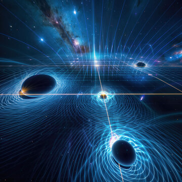 Gravitationswellen im Raumzeit-Gitter &ndash; futuristisches Physik-Konzept