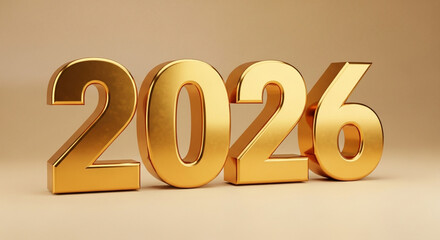 Golden 2026 numbers in luxurious metallic finish with warm soft lighting for new year celebration