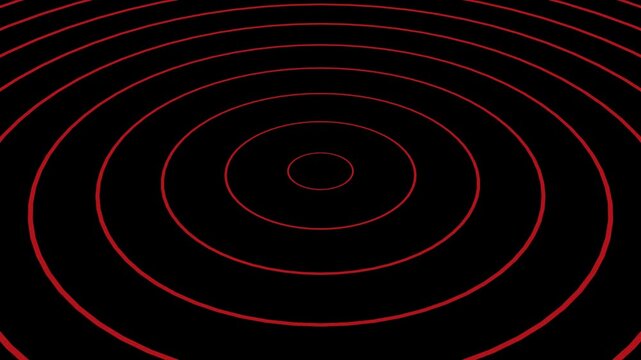 3D red circle line floor seamless loop background animation expanding from center on black background. 4K animated red circle for background looping, VJ loops, video editing, and motion graphics.