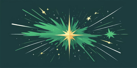 Obraz premium Vector illustration of a bright Christmas star and fireworks over a black night sky abstract background with sparkling holiday lights for a shiny magic celebration pattern