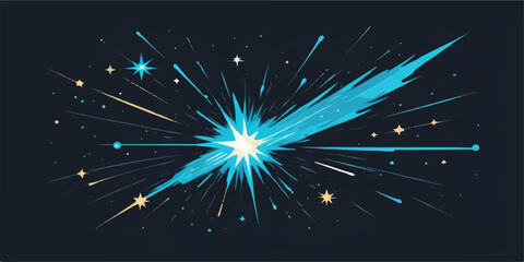 A glowing vector illustration of bright Christmas fireworks and sparkling magic stars exploding against a dark night sky for a New Year holiday celebration © AbidurRahman