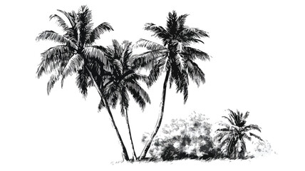 Stunning Black and White Palm Trees Drawing on White Background