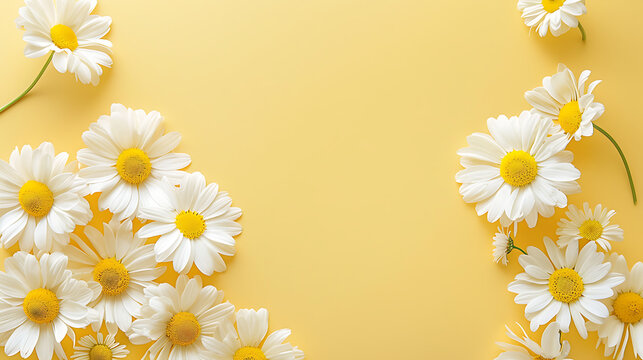 Elegant White Chamomile Flowers on Soft Yellow
