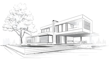 Modern House Isolated on White Background Real Estate Concept