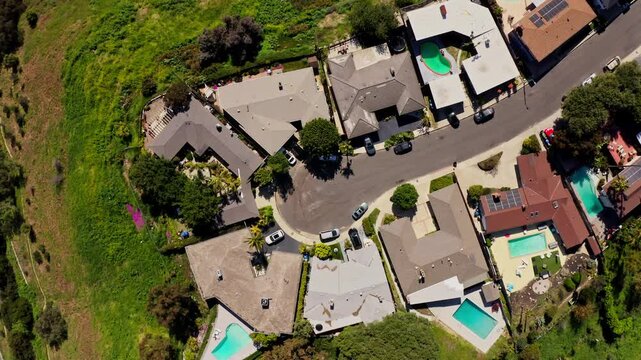 Aerial view of Simi Valley Neighborhood showing homes and apartments and streets 