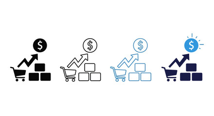 Shopping Cart Icons with Dollar Signs and Graphs Representing E-commerce Growth