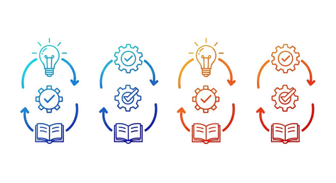 Set of colorful icons representing learning, ideas, and productivity in a modern infographic style, icons mix sheet (207).eps